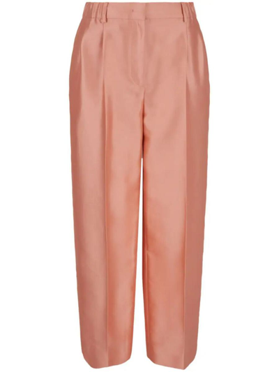 Giorgio Armani High-waisted Cropped Silk Trousers In Pink & Purple