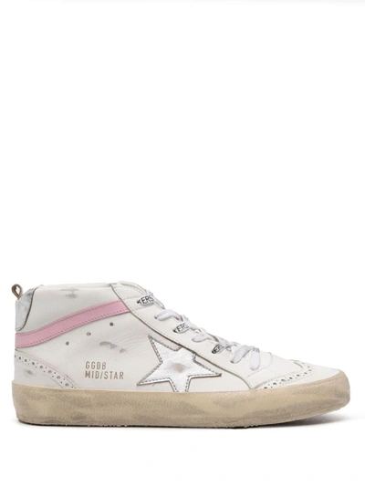 Golden Goose White And Pink Leather Mid Star Sneakers In White/silver/pink