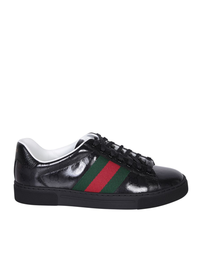 Gucci Ace Web Detail Sneakers In Black