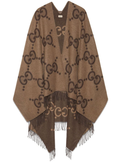 Gucci Gg Wool Poncho In Brown