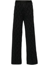 Palm Angels Monogram Jacquard Flared Pants In Black Blac