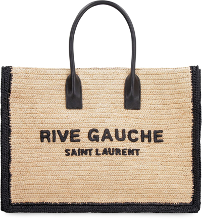 Saint Laurent Rive Gauche Raffia Tote Bag In Naturale/nero/nero