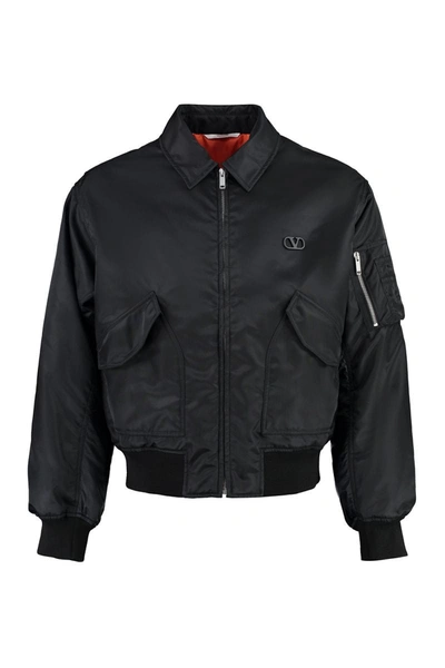 Valentino Nylon Bomber Jacket In Black