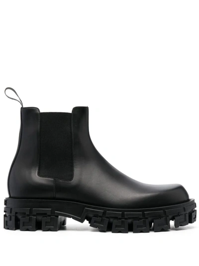 Versace Booties Calf Leather Shoes In Black