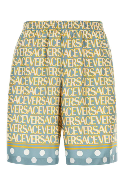 Versace Shorts In Light Blue+ivory