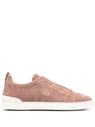 Zegna Triple Stitch Low Top Sneakers Shoes In Brown