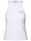 Msgm Embroidered-logo Ribbed Tank Top In White