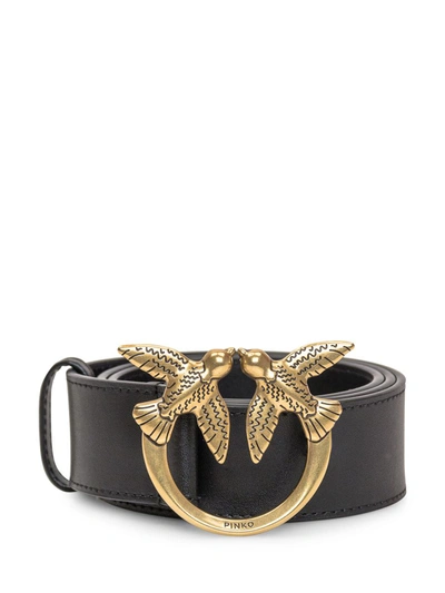 Pinko Logo Plaque Buckle Belt In Nero/antique