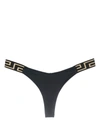 Versace Black Bikini Bottoms With Greca Motif Detail And High Cut In Tech Fabric Stretch Woman In Black