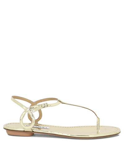 Aquazzura Almost Bare Flat Sandal In Gold