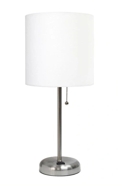 Lalia Home Usb Table Lamp In Brushed Steel/ White Shade