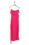 Know One Cares Ruffle Strapless Gown In Hot Pink