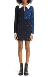 Yanyan Rosie Colorblock Long Sleeve Lambswool Pointelle Sweater Dress In Navy