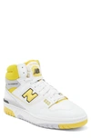 New Balance Bb650 Leather High-top Trainers In White/yellow