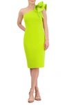 Eliza J One-shoulder Scuba Crepe Cocktail Dress In Lime