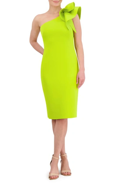 Eliza J One-shoulder Scuba Crepe Cocktail Dress In Lime