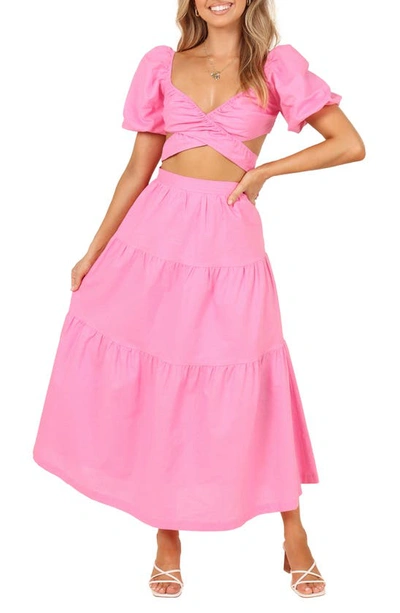 Petal And Pup Petal & Pup Pippa Linen Blend Crop Top & Skirt Set In Pink