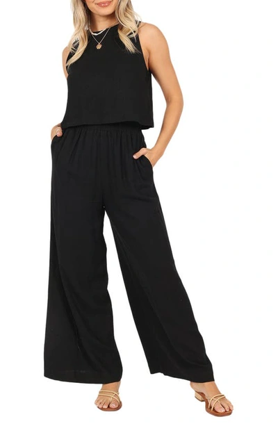 Petal And Pup Marnie Tank & Wide Leg Pants Linen Set In Black