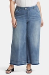 Nydj Plus Mona Womens Frayed Hem Denim Ankle Jeans In Blue