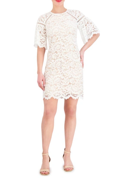 Vince Camuto Scallop Hem Lace Dress In Ivory Beige