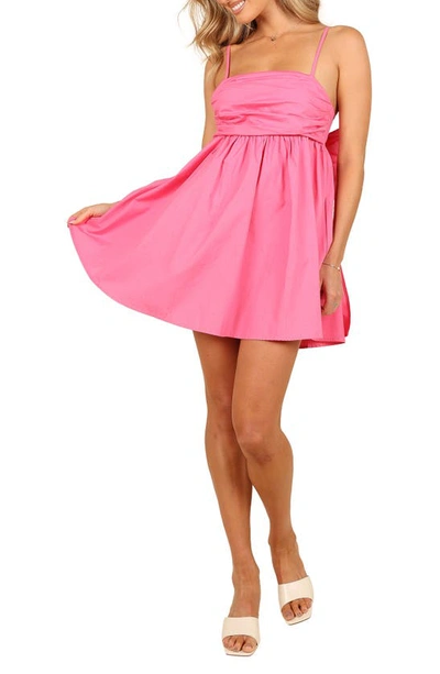 Petal And Pup Alice Bow Back Cotton Babydoll Minidress In Hot Pink