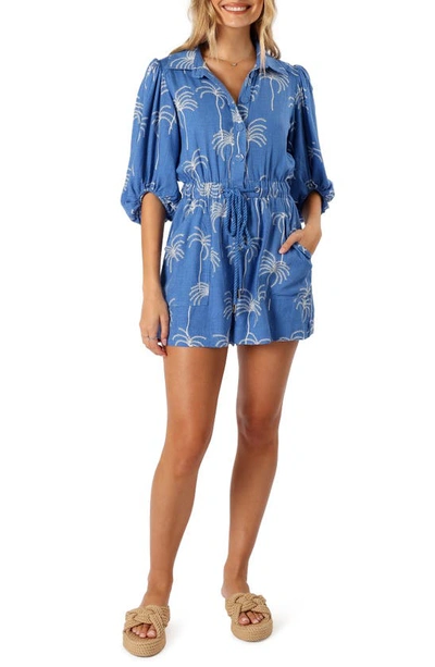 Petal And Pup Gina Romper In Blue Palm Print