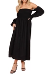 Petal And Pup Domenica Off The Shoulder Midi Dress In Black