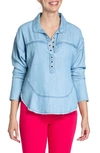 Apny Grommet Henley Chambray Top In Light Indigo