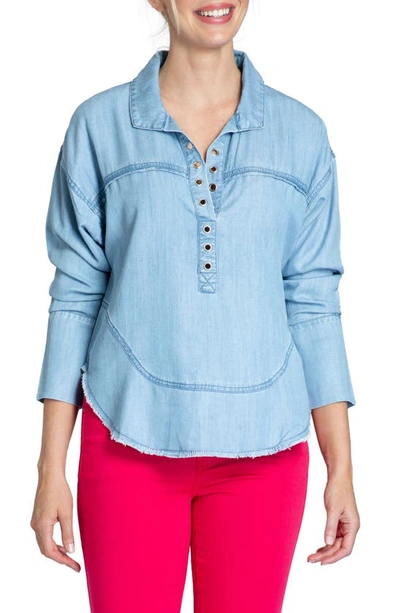 Apny Grommet Henley Chambray Top In Light Indigo