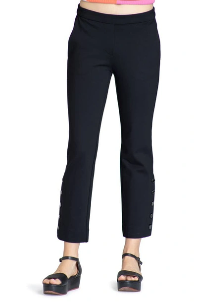 Apny Button Hem Pull-on Crop Flare Pants In Black