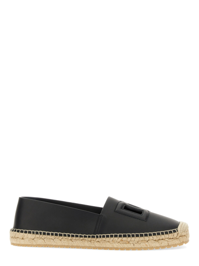 Dolce & Gabbana Leather Espadrilles With Logo In Black