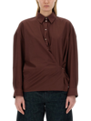 Lemaire Straight Collar Twisted Cotton Shirt In Bordeaux