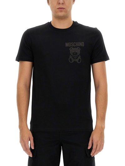 Moschino Teddy Bear Cotton T-shirt In Black