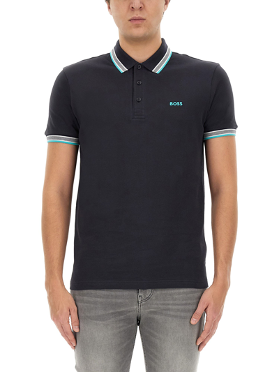 Hugo Boss Cotton Polo Shirt With Logo In Dark Blue