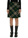 Burberry Check-pattern Wool Skirt In Green