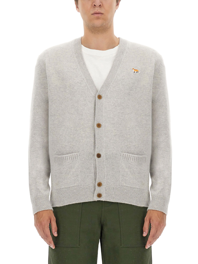 Maison Kitsuné Fox-motif V-neck Cardigan In Grey