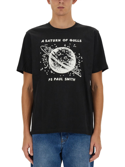 Ps By Paul Smith Ps Paul Smith Mens Reg Fit T Shirt Saturn In Blacks