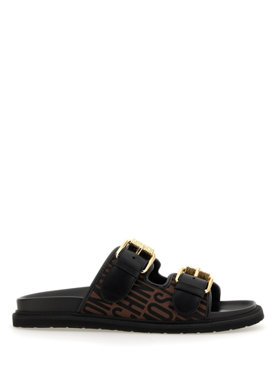 Moschino Slide Sandal With Logo In Black