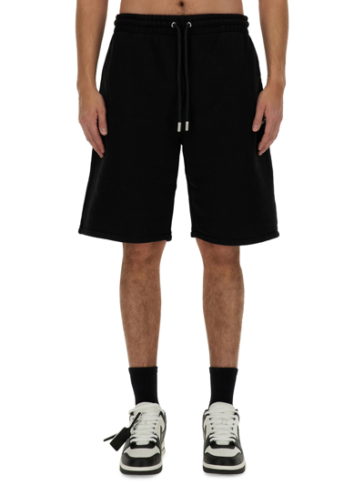 Off-white Cotton Logo Bermuda Shorts In Black