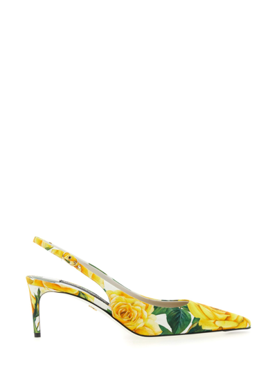 Dolce & Gabbana Floral-print Leather Slingback Pumps In Multicolour