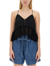 Isabel Marant Étoile Button Eyelet Peplum Top With Spaghetti Straps In Black