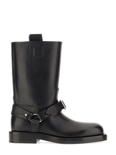 Burberry Leather Saddle Boots In Black