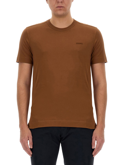 Zegna T-shirt With Logo In Beige