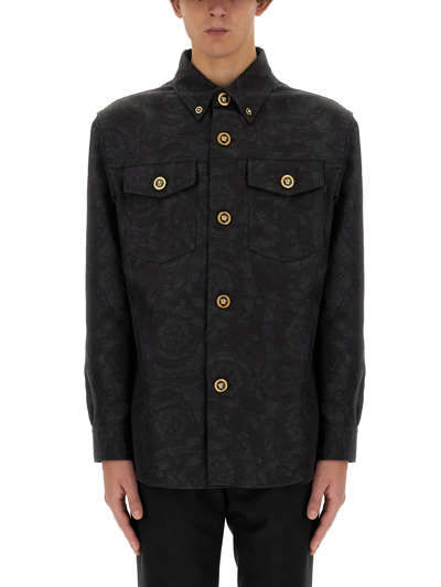 Versace Barocco-jacquard Cotton Shirt Jacket In Black