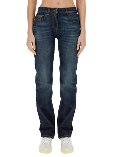 Palm Angels Logo-embroidered Straight-leg Jeans In Blue
