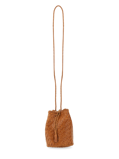 Dragon Diffusion Pompom Double Jump Woven Bucket Bag In Beige