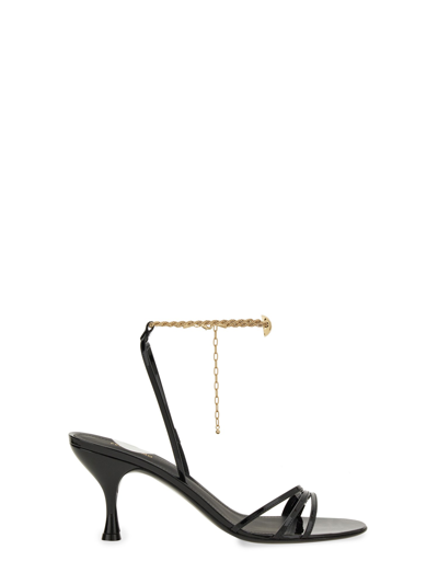 Ferragamo Woman Sandal With Ankle Chain In Black
