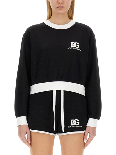 Dolce & Gabbana Logo-print Cotton-blend Sweatshirt In Black