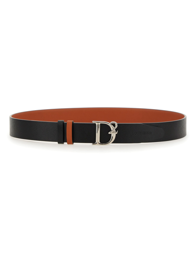 Dsquared2 D2 Statement-buckle Leather Belt In Black