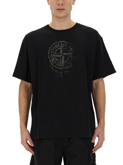 Stone Island Cotton T-shirt With Logo In Black